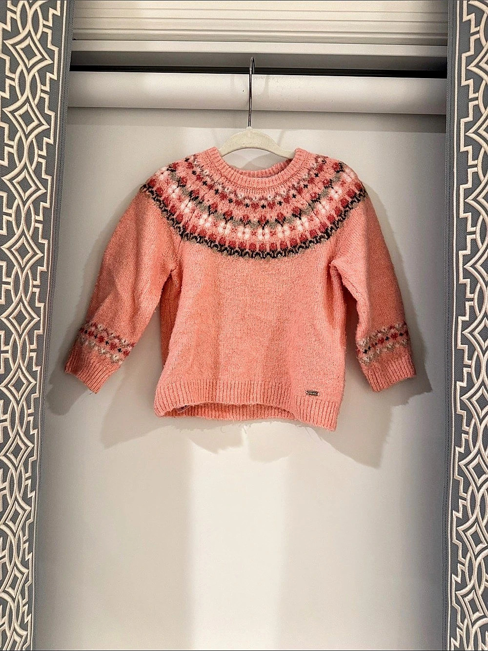 Mayoral Rose Fair Isle Sweater Girls 18M Pink & White